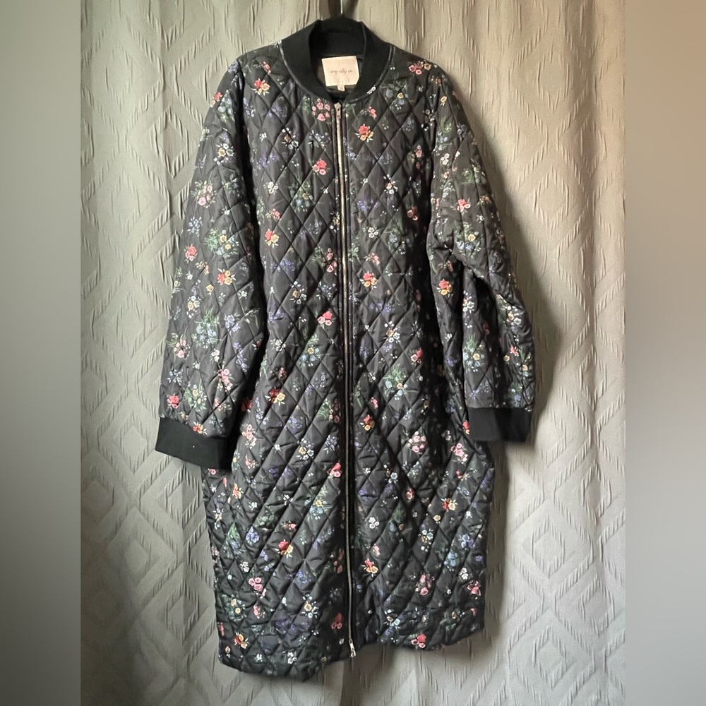 Ivy City Co Black Floral Quilted Harlowe Puffer Coat